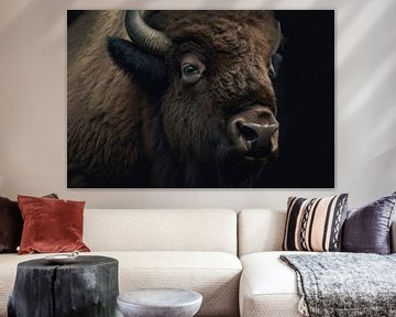 Bison Portrait With Dark Background by Digitale Schilderijen