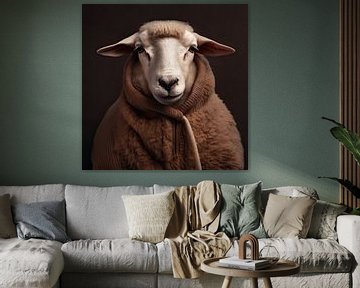 Warm sheep portrait by Vlindertuin Art