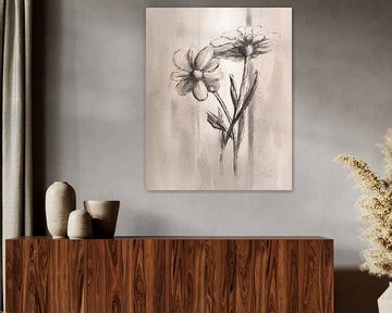 digitaal artwork beige taupe bloemen van Emiel de Lange