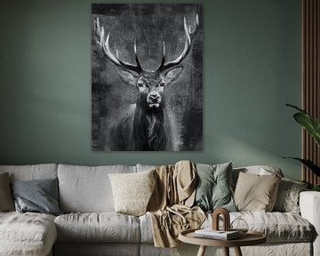 Deer Painting Black White Abstract Reproduction
