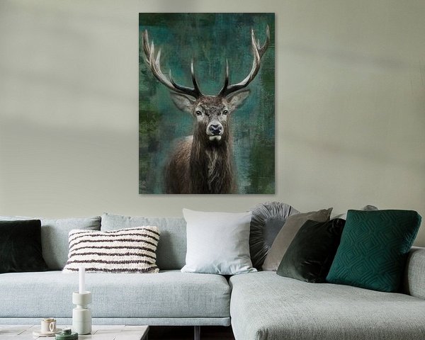 Deer painting ,Background green abstract