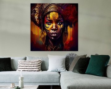 Powerful African Warrior Woman #1 van Chromatic Fusion Studio
