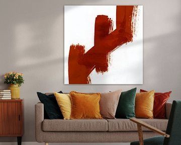 Zen Abstracte Penseelstreken Rood van Mad Dog Art