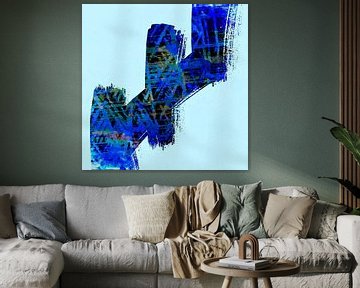 Zen Abstracte Penseelstreken Blauw van Mad Dog Art