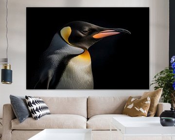 Pinguin Portret Zwarte Achtergrond van Digitale Schilderijen