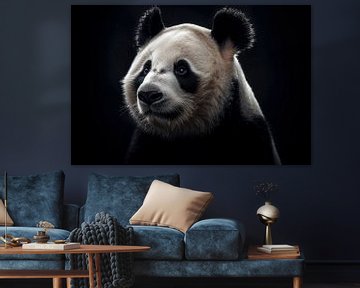 Panda Portrait Black Background by Digitale Schilderijen