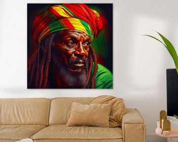 Rasta levensstijl man, in de kleuren uit de Jamaicaanse vlag van Jan Bechtum
