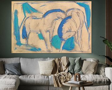 Twee paarden, blauwgroen (1911) van Franz Marc van Peter Balan