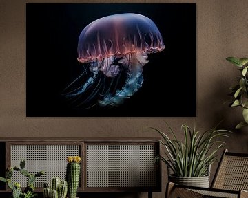 Jellyfish Portrait Black Background by Digitale Schilderijen