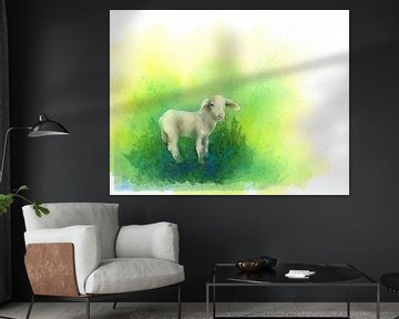 Cute Little Lamb Watercolour Painting by Karen Kaspar