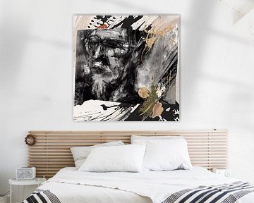 Mixed media portrait of an old wise man by Arjen Roos