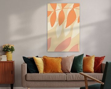 Moderne Botanische Kunst. Abstracte bladeren in warme pastels nr.1 van Dina Dankers