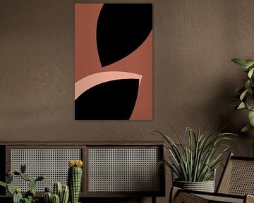 Modern abstract boho shapes in pink, terra, black no. 10 by Dina Dankers