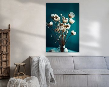 White Flowers On Turquoise Background by Treechild