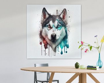 Aquarel Siberische Husky Hond #1 van Chromatic Fusion Studio