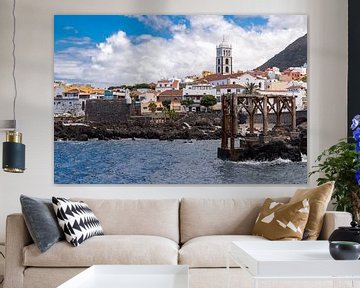 View from the harbour to Garachico with Iglesia de Santa Ana by Alexander Wolff