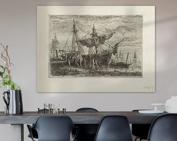 Hendrik Frans Schaefels, Schiff angedockt an einer Verladestation, 1864