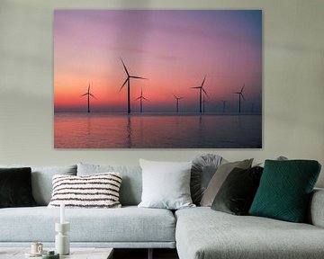 Wind turbines in an offshore wind park producing electricity by Sjoerd van der Wal Photography