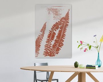 Moderne Botanische kunst. Varensbladeren in terracotta nr. 2 van Dina Dankers