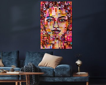 Peinture abstraite portrait femme rose