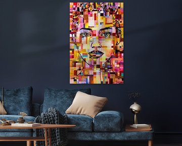 Abstract modern schilderij portret vrouw van Anja Namink