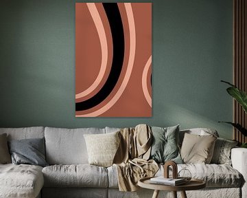 Retro Golven: Minimalistische abstracte kunst in Terra, Roze en Zwart nr. 2 van Dina Dankers