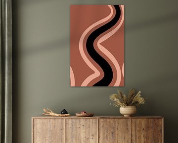 Retro Golven: Minimalistische abstracte kunst in Terra, Roze en Zwart nr. 7 van Dina Dankers