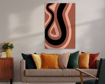 Retro Golven: Minimalistische abstracte kunst in Terra, Roze en Zwart nr. 9 van Dina Dankers