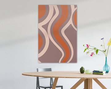 Fließende Retro-Linien. Minimalistische abstrakte Kunst in Rosa, Terra und Lila Nr. 1 von Dina Dankers