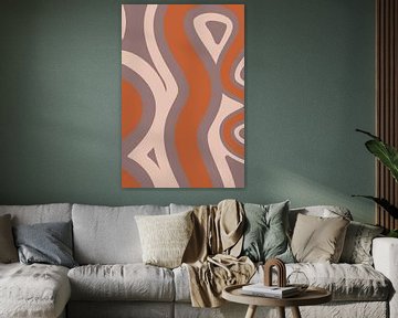 Retro Flowy Lines. Minimalist Abstract Art in Pink, Terra and Purple no. 9 by Dina Dankers