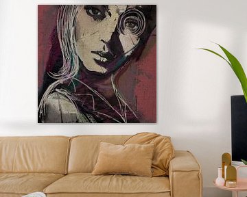 Eyes of Wonder | Portrait de femme - Portrait urbain expressif en rose, violet et vert sur MadameRuiz