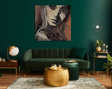 Eyes of Wonder | Women's portrait - Expressive, urban portrait painting in Terracotta / Eggplant by MadameRuiz