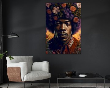 Jimi Hendrix - Florales Porträt von drdigitaldesign