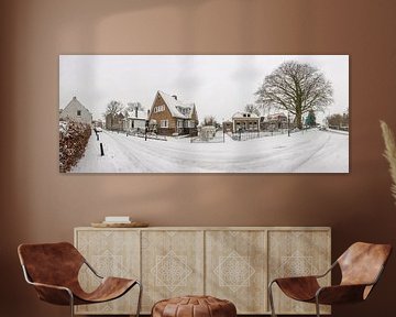 Panorama van dijk in Moordrecht in de sneeuw van Joost Adriaanse