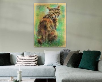 Porträt einer sitzenden Katze Pastellgemälde von Karen Kaspar