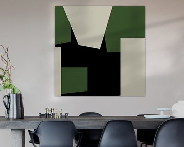 Geometrische Groene Zwarte Abstracte Vormen nr. 4 van Dina Dankers