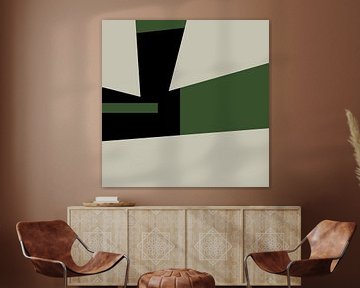 Geometrische Groene Zwarte Abstracte Vormen nr. 7 van Dina Dankers