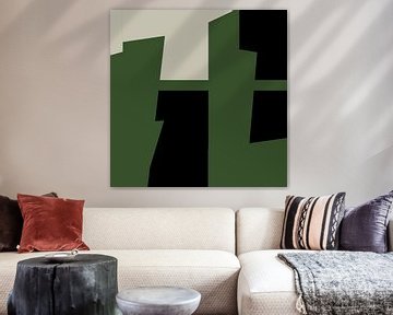 Geometrische Groene Zwarte Abstracte Vormen nr. 10 van Dina Dankers