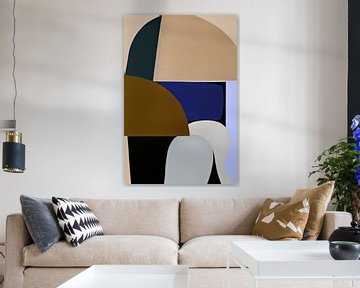 Modern abstract in bruin, groen en blauw tinten van Studio Allee