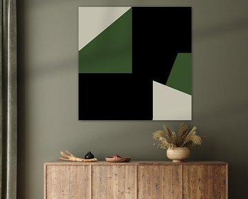 Grün Schwarz Weiß Abstrakte Formen Nr. 3 von Dina Dankers