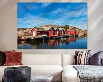 Harbour with boat houses in the village of Smögen in Sweden by Rico Ködder
