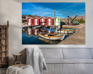 Haven met boten in het dorp Smögen in Zweden