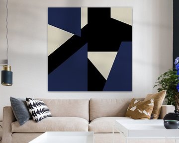 Blauw Zwart Wit Abstracte Vormen nr. 1 van Dina Dankers