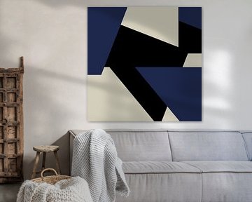 Blauw Zwart Wit Abstracte Vormen nr. 3 van Dina Dankers