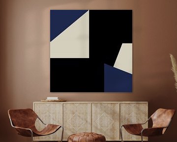 Blauw Zwart Wit Abstracte Vormen nr. 5 van Dina Dankers