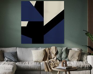 Blauw Zwart Wit Abstracte Vormen nr. 7 van Dina Dankers