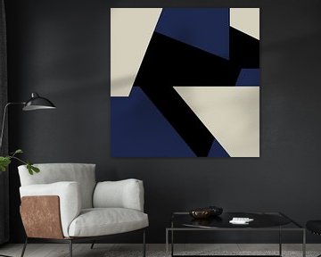 Abstract Geometric Shapes in Blue, Black, White no. 1 by Dina Dankers