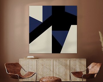 Abstracte geometrische vormen in blauw, zwart en wit nr. 2 van Dina Dankers