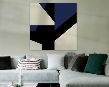 Abstrakte geometrische Formen in Blau, Schwarz, Weiß Nr. 8 von Dina Dankers