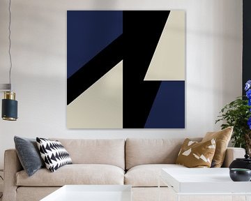 Abstracte Geometrische Vormen in Blauw, Zwart, Wit nr. 10 van Dina Dankers